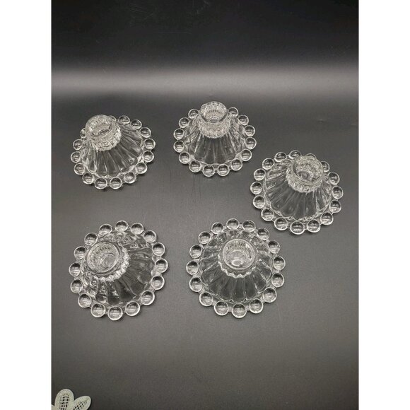 Vintage MCM Set 5 Anchor Hocking Boopie Bubble Clear Glass Candlestick Holders - Picture 4 of 16